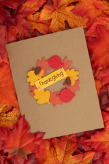 Thanksgiving message greeting card with fall leaves