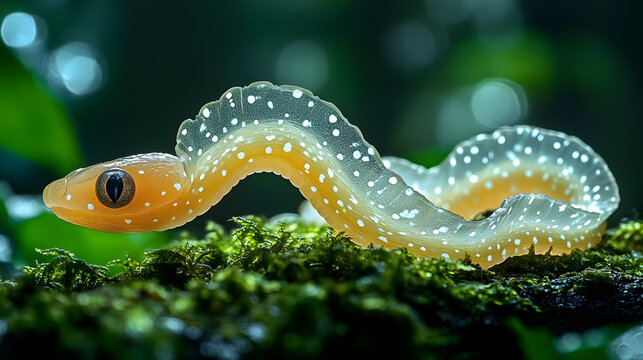 A Captivating Display of Graceful Nematomorpha Worms on Lush Moss in a Mystical Forest Setting