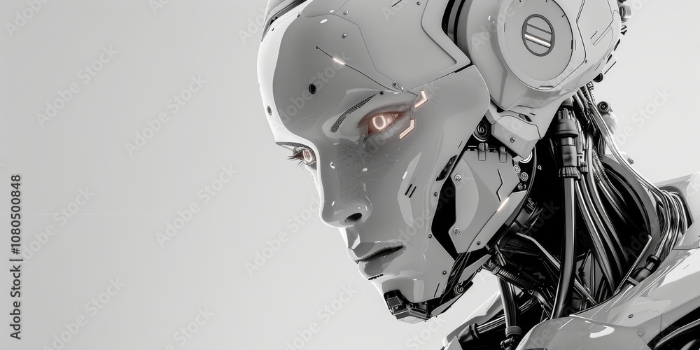 Poster a robot with a white helmet and a black face. the robot is looking at the camera. the robot is in fr