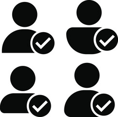 Profile avatar with checkmark icon set. User accept icon symbol. checked user account approved profile. 
