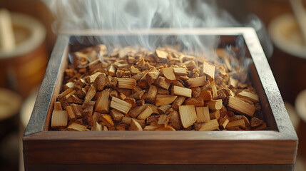 An In-Depth Exploration of Aromatic Wood Chips in a Smoker Box Capturing the Essence of BBQ