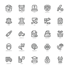 Justice and Law icon pack for your website, mobile, presentation, and logo design. Justice and Law icon outline design. Vector graphics illustration and editable stroke.