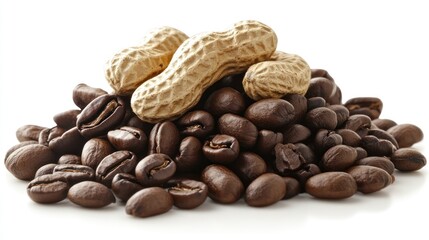 Naklejka premium A pile of coffee beans and peanuts, showcasing a blend of flavors and textures.