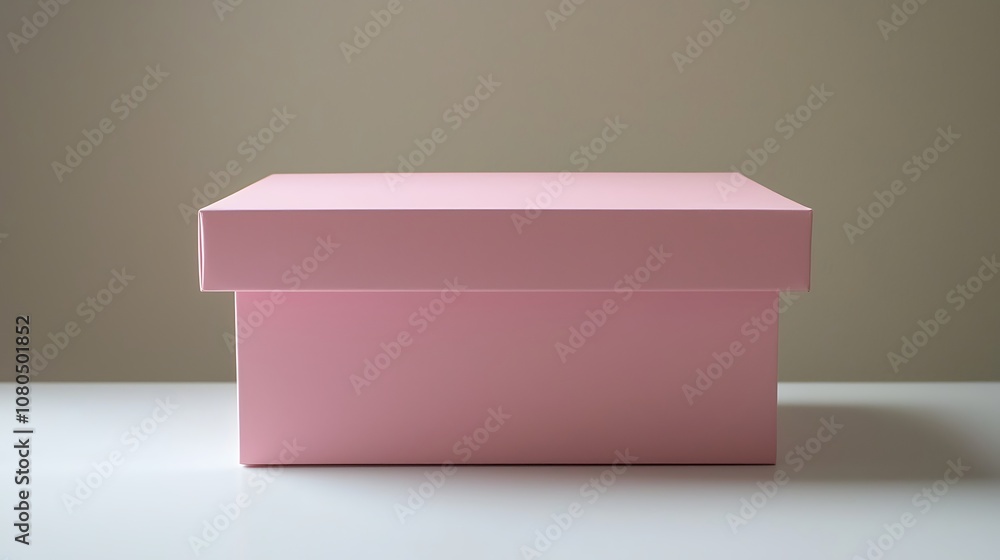 Poster elegant pink box on a white surface with a soft neutral background, perfect for gift wrapping or dis