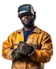 Fototapeta premium Skilled Welder in Protective Gear: A Portrait Capturing the Essence of Industrial Expertise and Commitment to Craftsmanship