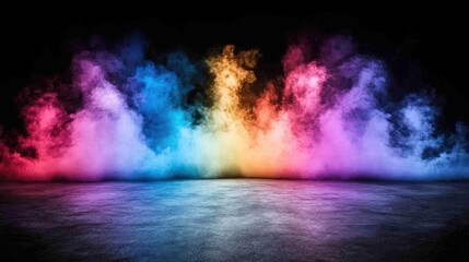 A vibrant display of colorful smoke against a dark background, creating a dynamic atmosphere.