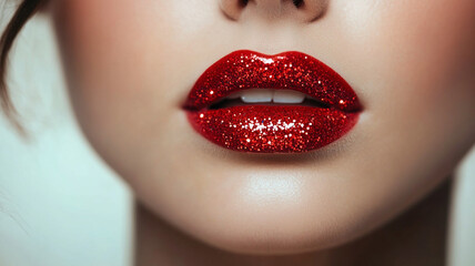 Beautiful woman's lips with red lipstick isolated on a white background