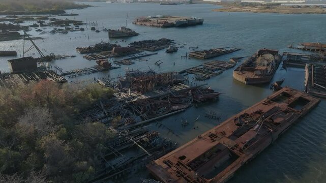 another flying over Staten Island Boat Graveyard