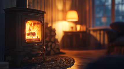 A burning fireplace in a cozy room scene picture
