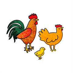 Chicken Family Colorful Illustration