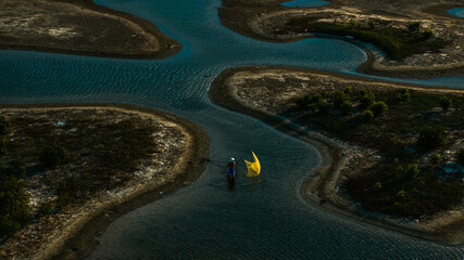 Fishermen go fishing on Lap An lagoon in the afternoon. Photo taken in Hue on May 4, 2023.