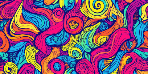 Fototapeta premium Vibrant doodle pattern featuring flowing lines and colorful abstract shapes in dynamic composition