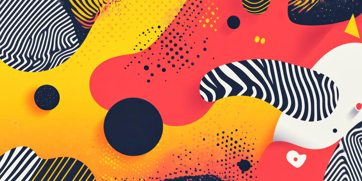 Vibrant 3D geometric elements with dynamic swirling liquids in retro 80s neon style