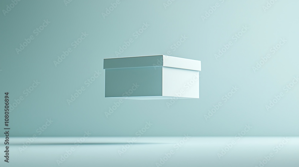 Poster minimalist design of a floating gift box with soft lighting and subtle color palette, perfect for e-
