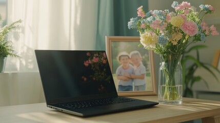 The Laptop with Beautiful Flowers