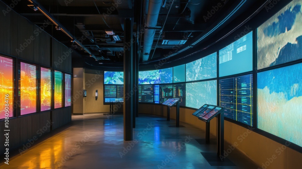 Poster ai analyzing seismic data for earthquake prediction, advanced research lab with digital displays