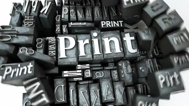 orbiting around a group of typeset letters with the word print B