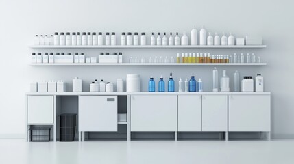 Organized chemical storage units on white, focusing on secure, labeled solutions for lab use