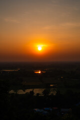 sunset over rice field