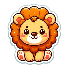 Obraz premium A cute cartoon-style animated sticker of a lion