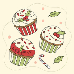 Christmas Cupcakes Vector Illustration - Festive Holiday Treats.