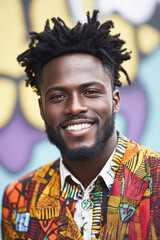 Fototapeta premium Embrace Vibrant Style A Confident Man Showcases Bold Fashion Choices in Urban Setting