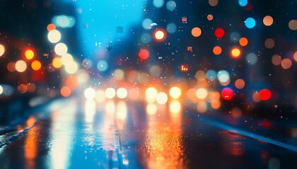 Blurry urban night scene with digital data icons representing technology and social media concepts