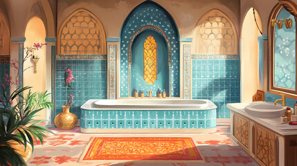 Opulent arabic-inspired bathroom decor. Opulent. Illustration