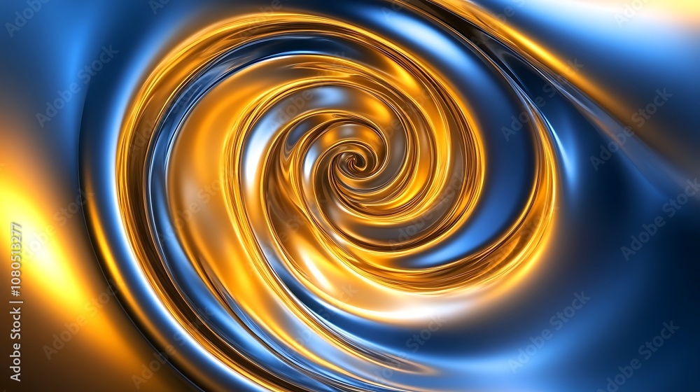 Poster a swirling abstract design featuring vibrant blue and gold tones, creating a dynamic and fluid visua
