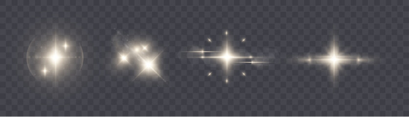 Bright glowing light effect. Light bright glare. Glowing light rays effect. Star glare with shimmering shine. Beautiful shimmering light glare. Vector 10 EPS