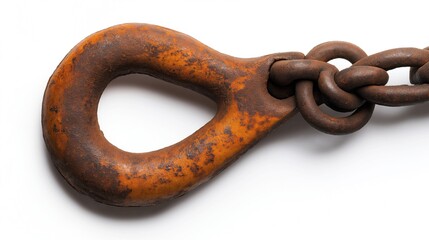 Obraz premium Close-up of a rusty metal chain link with a large, oval-shaped loop on a white background
