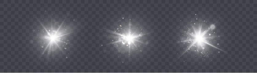 Bright glowing light effect. Sunny bright glare. Glow effect. Starry glare with shimmering shine. Beautiful shimmering light flare effect. Vector 10 EPS