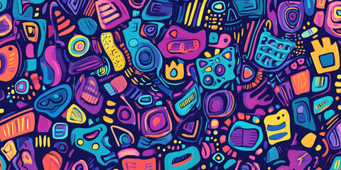 Fototapeta premium Vibrant whimsical abstract doodle pattern with colorful gradients and hand-drawn strokes