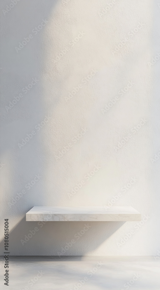 Poster a marble shelf sits against a white wall, bathed in soft sunlight. the shelf appears to be empty, wa