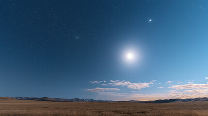 Moonlit Night Sky with Clouds and Stars