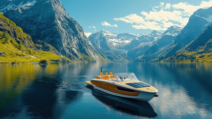 Exploring the serenity of a solar-powered boat mountain lake scenic view nature adventure