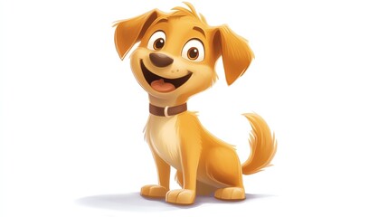 a 2D cartoon illustration of a dog with a wagging tail, friendly and happy, white background--ar 16:9