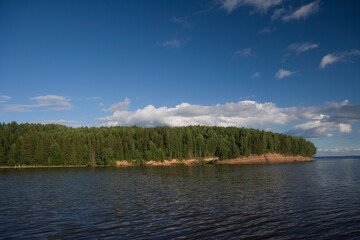 Russia Perm Krai landscape with river on a cloudy summer day