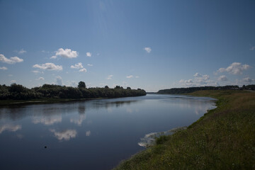 Russia Perm Krai landscape with river on a cloudy summer day