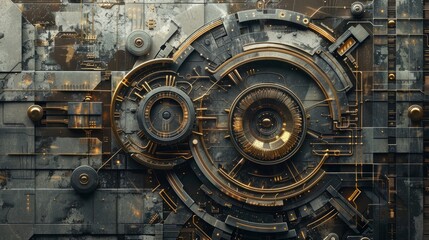 Obraz premium Surrealistic texture background incorporating vintage elements with futuristic technology, creating a surreal retro-futuristic atmosphere