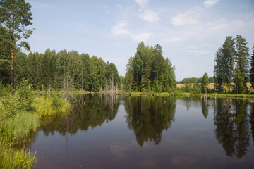 Russia Perm Krai landscape with river on a cloudy summer day