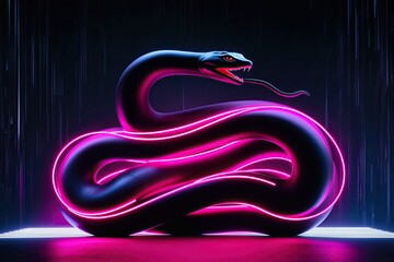 Naklejka premium Neon Aesthetic Design with 3D Serpentine Curves on Black Background