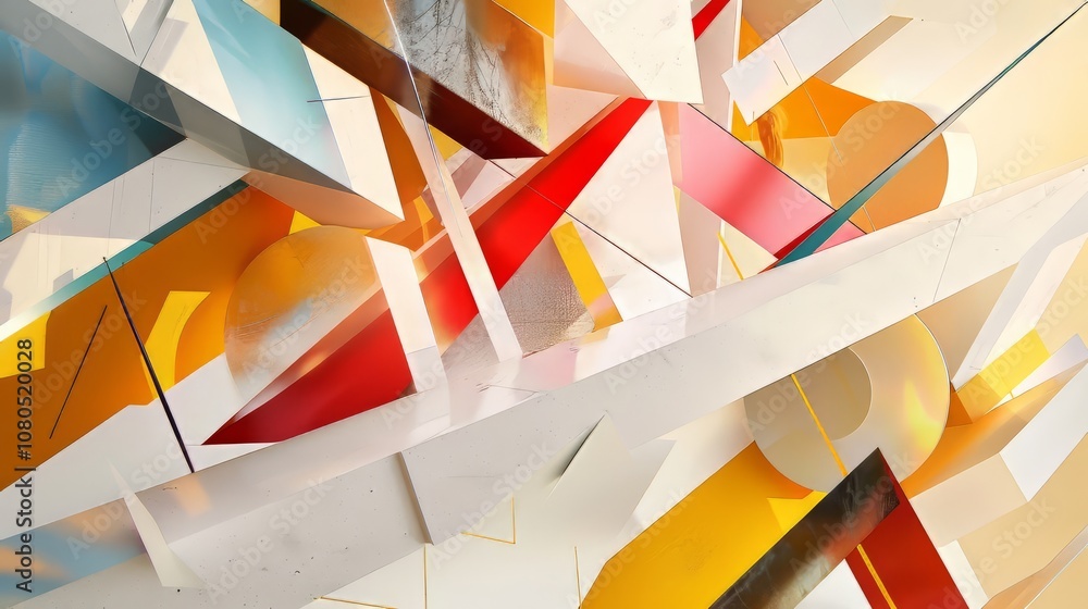 Poster abstract 3d composition with intersecting planes and geometric shapes