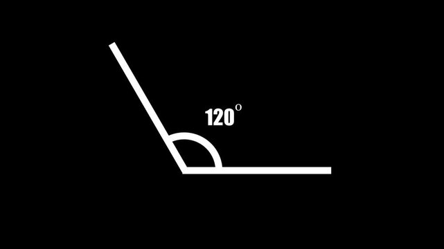 Geometric math graph with an angle measure of 120 degree icon. Icon of 120 degree. Acute angle.