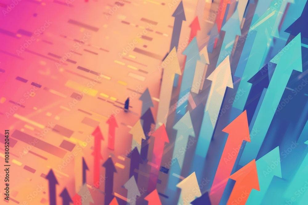 Poster vibrant abstract image of arrows pointing upward on a gradient background, symbolizing growth, progr