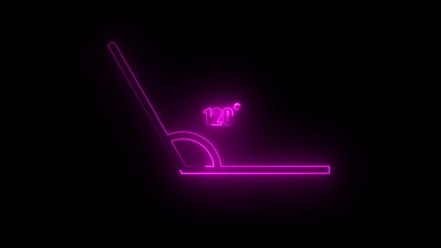 Glowing neon geometric math graph with an angle measure of 120 degree icon. Icon of 120 degree. Acute angle.