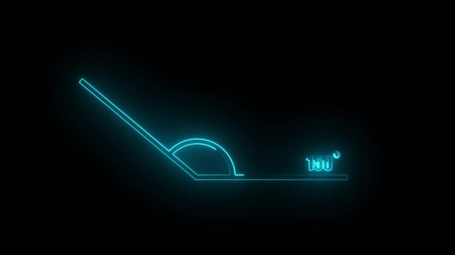 Neon geometric math graph with an angle measure of 150 degree icon. Icon of 150 degree. Acute angle.