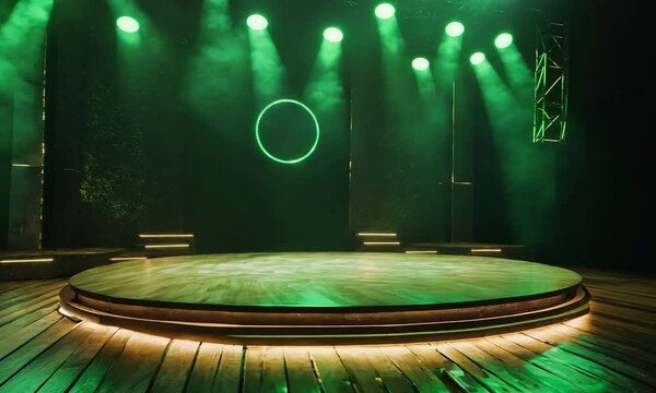 Round podium with green spotlights, stage