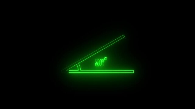 Glowing neon Geometric math graph with an angle measure of 30 degree icon. Icon of 30 degree. Acute angle.