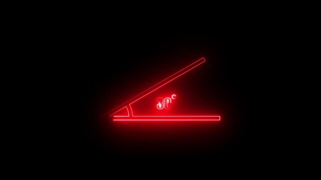 Glowing neon Geometric math graph with an angle measure of 30 degree icon. Icon of 30 degree. Acute angle.